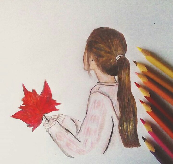 Autum Girl Birthday Colorful Winter Nature Draw